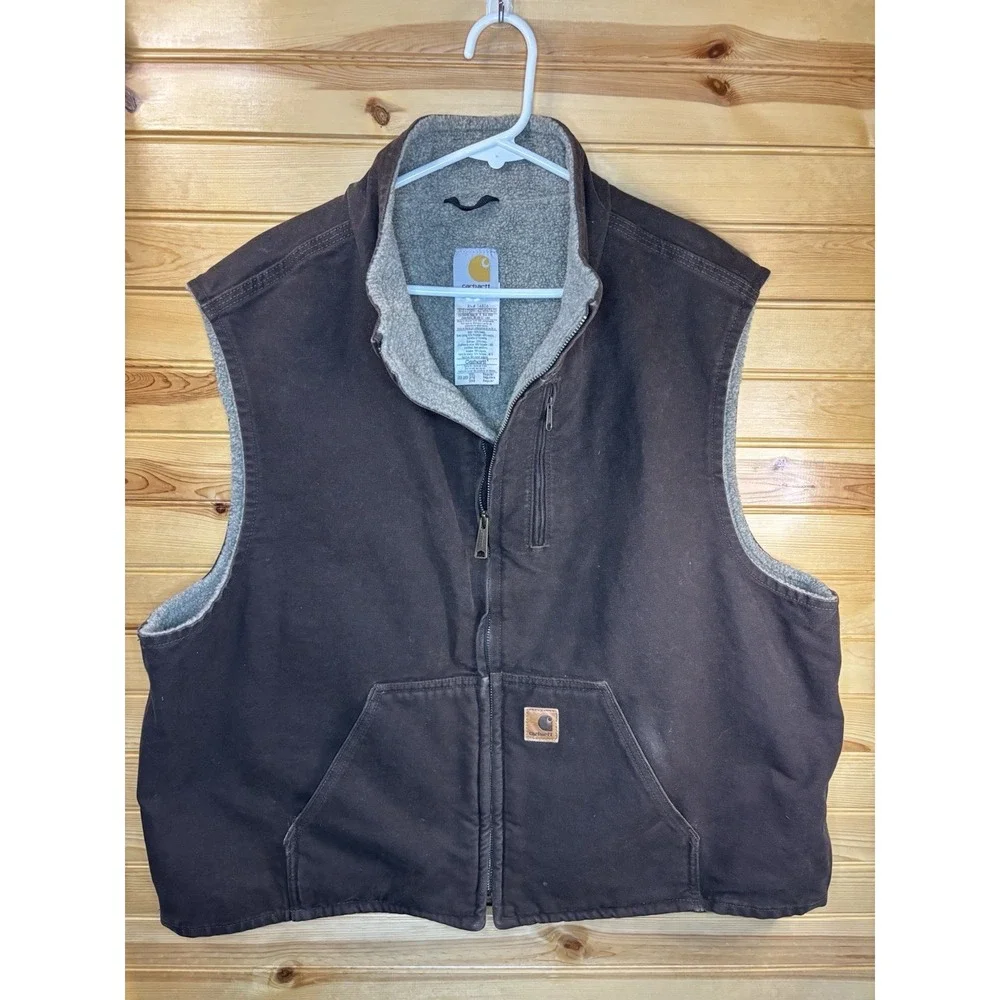 Carhartt Sherpa-Lined Mock-Neck Vest Men's Size 2XL Dark Brown V33 DKB